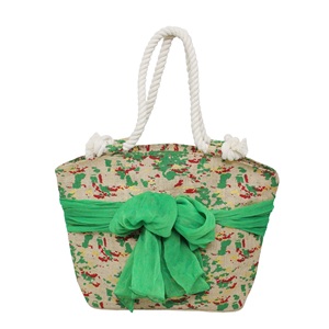 Durable PP Laminated Jute Beach <b>Bag</b> with Multicolor Twisted Rope Handle Fashionable Sarong for Sea Beach Lovers Promotional Item - Product Image 1