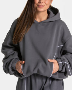 Conjunto Deportivo de Invierno para Mujer, 2 Piezas, con Capucha, Estilo Punk Grisáceo, 100% Algodón, Ecológico, con Ribete en Contraste - Product Image 3