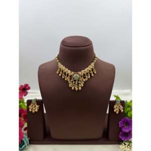 Indian Ethnic Richa Premium Gold Plated Bridal Chorski Necklace & Earring <b>Set</b> - Product Image 1