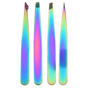Ensemble de 4 pinces à sourcils de couleur personnalisée en acier inoxydable - Product Image 1