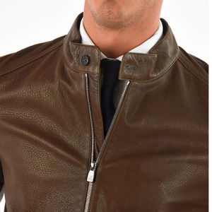 Chaqueta de cuero de gamuza de alta calidad para hombre, cuello alto, estilo casual urbano, con múltiples bolsillos, cremallera gruesa, forro polar teñido liso - Product Image 2