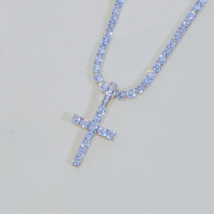<b>Silver</b> Moissanite <b>Cross</b> Necklace Set White Tone Pendant With Tennis Chain Statement Jewelry For <b>Men</b> White Tone <b>Silver</b> Moissanite - Product Image 2