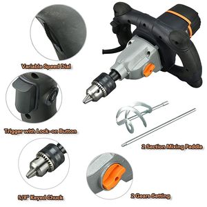 Miscelatore per malta e cemento 13A con ventola a pale singole, attacco a chiavetta da 5/8 pollici, avviamento graduale, ventola a spirale grande da 100 mm per uso edile - Product Image 5