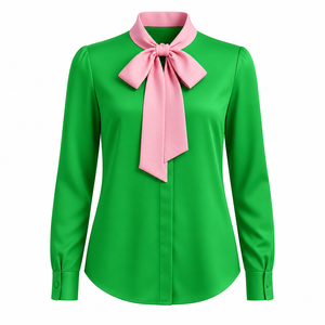 Alfa Griega |   Kapa |   Ropa de la Hermandad Alpha Sorority Lista para Enviar, Blusa Elegante de Seda con Cuello de Lazo - Product Image 5