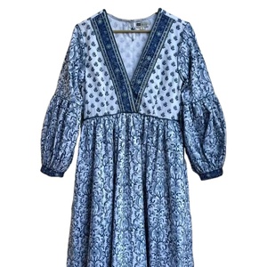 Floral Printed 100% Cotton Maxi <b>Dress</b> Mixed Colors Traditional Casual Wear V-Neckline <b>Boho</b> Style Embroidered Eco-Friendly A-Line - Product Image 1