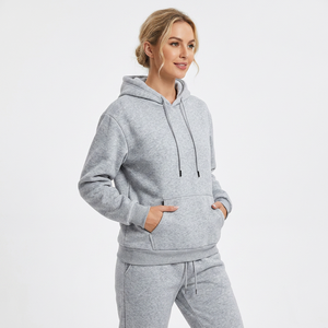 Ensemble de survêtement unisexe gris uni à capuche 100 % coton, sweat-shirt et pantalon de survêtement décontractés, coupe ample longue, pour l'automne - Product Image 5