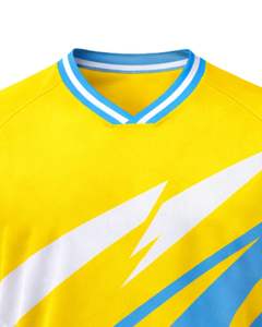 T-shirt de sport personnalisé pour homme, jaune et bleu ciel, à manches courtes, col en V, respirant, séchage rapide, pour entraînement athlétique, gym, course à pied - Product Image 5