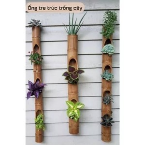 Jardinière murale en bambou écologique, pot à fleurs en bambou naturel, décoration murale rustique pour jardin - Product Image 1