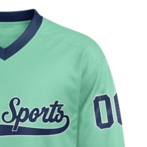Men Mint Green Sublimated <b>Ice</b> Hockey V Neck Striped Jersey Polyester Sports Shirt Athletic Performance Team Wear - Product Image 4