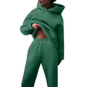 Conjunto Deportivo de Dos Piezas para Mujer, Sudadera con Capucha y Pantalones Deportivos, Transpirable, de Algodón Grueso, Marca Blanca - Product Image 1