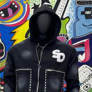 Stoopid Men's Hooded Tracksuit <b>Set</b> Yellow Black Letter Print <b>Knitted</b> Streetwear Autumn Full Zip Sweatshirt Pants - Product Image 4