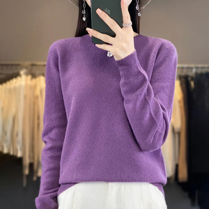 Pull en coton 100% pour femme, col rond, tricoté, décontracté, épais, à manches longues, chaud, avec logo sur le devant - Product Image 2