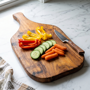 Planche à découper en bois de teck naturel antibactérien avec poignée de couteau en acier inoxydable, plateau de service pour la préparation des aliments en cuisine - Product Image 6