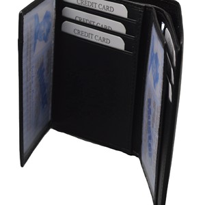 Portefeuille en cuir pour homme de luxe, à trois volets, avec protection RFID, porte-cartes de crédit, fermeture ouverte, petit porte-monnaie à trois volets - Product Image 4