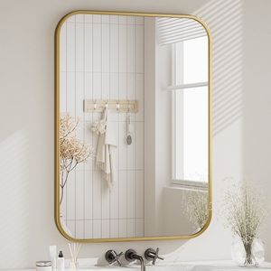 Illuminated <b>Gold</b> Framed Bathroom <b>Mirror</b> 20x28 Inch <b>Rectangular</b> Wall Mounted - Product Image 1