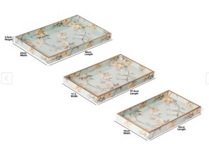 Juego de bandejas de lujo bohemias con diseño floral esmaltado y marco de madera artesanal, bandejas rectangulares decorativas para el hogar y la cocina - Product Image 4