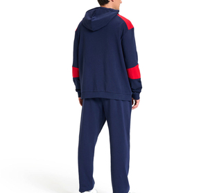 Conjunto de Sudadera con Capucha Azul Marino para Hombre, con Detalles Rojos en Bloques de Color, Ropa Casual de Otoño - Product Image 3