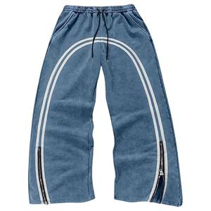 Pantalon de jogging ample et oversize en coton avec logo personnalisé, à rayures latérales, coupe large et empilée, pour hommes, vente en gros, faible MOQ - Product Image 6