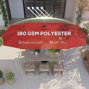 Ombrellone da Giardino 13ft Rosso Vino a Doppia Faccia con Luci Solari, Manovella per Patio, Piscina, Cortile e Spazi Esterni - Product Image 6