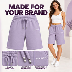 <b>Womens</b> Cotton Fleece Eco-Friendly Quick Dry Breathable Bermuda Shorts Knee Length Elastic Drawstring Waist Side Pockets Regular - Product Image 1