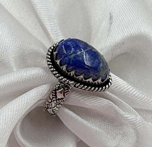 Natural <b>Lapis</b> <b>Lazuli</b> Brass <b>Ring</b> 925 Silver Plated Cut Design Gemstone <b>Ring</b> Designer Blue Gemstone <b>Ring</b> For Women - Product Image 2