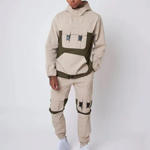 Ensemble de survêtement à capuche pour homme, color block, sweat-shirt et pantalon cargo, coupe-vent, streetwear, vêtements d'hiver, manches longues, coupe ample, 100% coton - Product Image 2