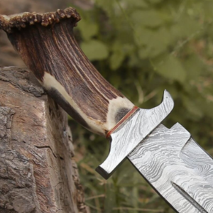 Premium Silver Damascus <b>Steel</b> Hunting Bowie Knife with Brown Natural Antler Handle Fixed Blade <b>Outdoor</b> Survival Camping Knife - Product Image 3