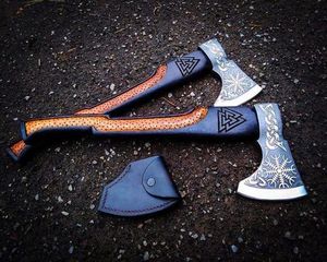ขวานทอมฮอว์คเกรดอุตสาหกรรม THEWIZ CRAFTS ทำมือ ตีขึ้นรูปด้วยมือ ทำจากเหล็กกล้าคาร์บอนสูง ใบมีดสลักลายด้วยมือ พร้อมปลอกหนังอย่างดี - Product Image 6