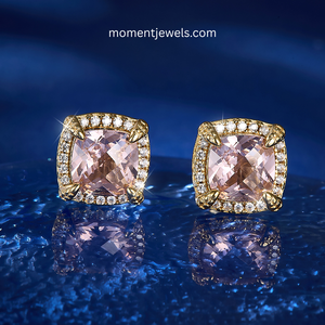 Gold Plated Pink Morganite Diamond Jewelry <b>Set</b> <b>Square</b> Cluster Pendant Ring Earrings for Wedding Gift - Product Image 2
