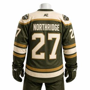Factory Wholesale Custom Ice Hockey Uniform Heavyweight Jersey Lace Up <b>Neck</b> Stitched Mountain Applique Breathable Sportswear - Product Image 2