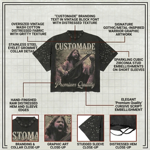 Custom Premium Heavyweight Vintage Wash 100% Cotton Print Tee <b>Grommet</b> Neckline Rhinestone Embellishments Boxy Fit OEM Streetwear - Product Image 4
