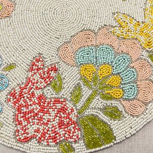 Handmade Beads <b>Table</b> Placemat Floral Bunny Design <b>Round</b> Bead Embroidery <b>Mat</b> Luxury Boho <b>Table</b> Decor Easter Spring HomeDecoration - Product Image 4