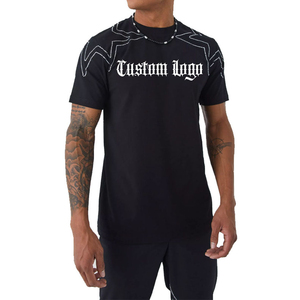 Camiseta de Lona Ligera de Manga Corta para Hombre con Pedrería y Logotipo Frontal, Estilo Urbano de Verano, Novedad al por Mayor - Product Image 1