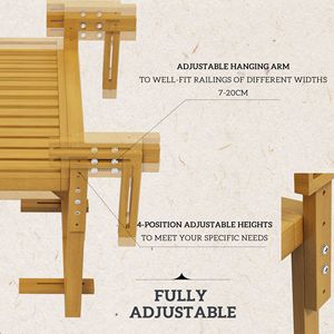 Tavolo Sospeso Regolabile con Struttura in Legno Naturale, Design Salvaspazio per Patio e Balconi, Arredamento da Esterno - Product Image 4