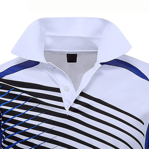 Polo homme blanc et bleu rayé à manches courtes, séchage rapide, tricoté, design sportif, longueur classique, vêtement de mode - Product Image 3