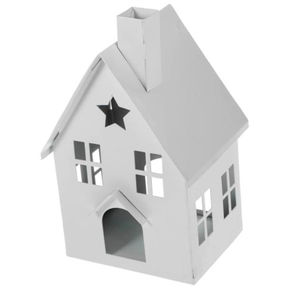 Portavelas de Metal Blanco con Forma de Casa, Farol de Hierro Estilo Rústico, Decoración Vintage para el Hogar, Candelabro Galvanizado para Mesa - Product Image 1