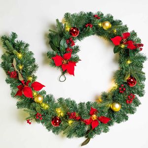 Ghirlanda Natalizia Illuminata 1,8 m con 20 Luci Fatate a Batteria, Palline Rosse e Bacche, Ghirlande e Corone Natalizie - Product Image 1