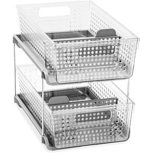 2-Tier Under Cabinet <b>Storage</b> Organizer with Pull Sliding <b>Drawers</b> for Kitchen Cleaning Supplies Sponges Bottles Undersink <b>Storage</b> - Product Image 6