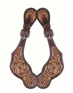 Éperons de botte en cuir pour cheval avec décorations florales marron et surpiqûres bleues pour l'équitation western, taille personnalisée, modèle LC-359, finition premium - Product Image 2