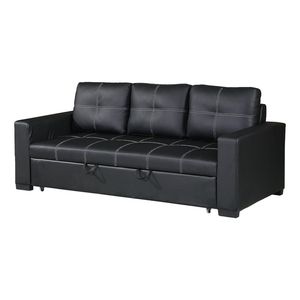 Sofá Seccional Convertible Tapizado en Cuero Sintético Negro con Cama Extraíble para Sala de Estar - Product Image 3