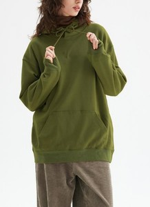เสื้อฮู้ดโอเวอร์ไซส์แบบยูนิเซ็กซ์ สีเขียวล้วน ผ้าเฟรนช์เทอร์รี่ ระบายอากาศได้ดี สวมใส่สบาย มีกระเป๋าหน้า ทรงปกติ ผ้าฝ้าย 100% - Product Image 3