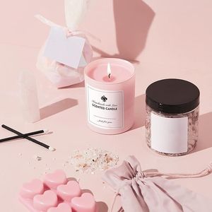 Paquete de 15 Frascos de Vidrio Vacíos Color Rosa para Velas con Tapas de Bambú y Etiquetas Adhesivas, Elegantes Portavelas y Faroles - Product Image 3