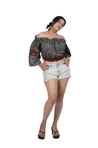 Women's Polyester Printed Floral Crop <b>Top</b> Manufacturer Off Shoulder - Product Image 3