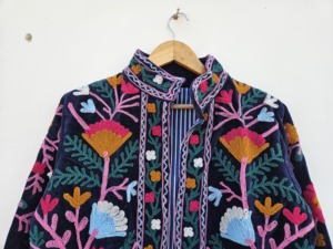 Veste en velours tissé imprimé floral pour femme, col rond, manches longues, style ethnique artisanal, respirante, pour l'hiver et l'automne, idéale comme cadeau. - Product Image 2