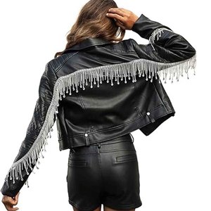 Womens Studded Leather <b>Jacket</b> Black <b>Punk</b> Motorcycle Biker <b>Jacket</b> Genuine PU Leather Custom Logo OEM Wholesale Supply - Product Image 6