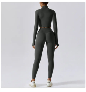 <b>Pink</b> 3 Piece Yoga Set <b>Women</b> High Waist <b>Leggings</b> Crop Top Zipper Jacket Seamless Activewear Full Length Racerback Solid Color - Product Image 3