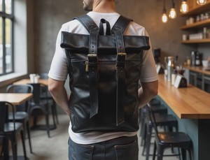 Bespoke Leather <b>Roll</b> Top <b>Backpack</b> Custom Design Laptop Rucksack For Luxury Brands Wholesale LTBP-0267 - Product Image 6