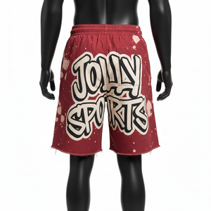 Short de bain homme premium 140 GSM en polyester et élasthanne, tissu à séchage rapide, design à empiècements rouge et noir, logo personnalisé imprimé à chaud. - Product Image 2