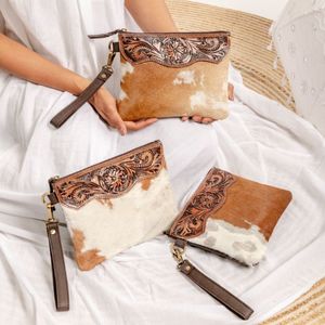 Luxury Designer Genuine Cowhide Leather Wristlet For Women Small Coin Pouch With Zipper Closure Real Hair-on Cow Purses - Product Image 6