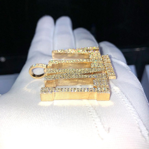 Pendentif personnalisé de luxe en or avec lettres serties de moissanite VVS, style hip-hop, collier effet diamant - Product Image 2